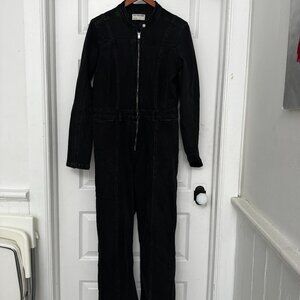 Free People zip front black denim boiler suit